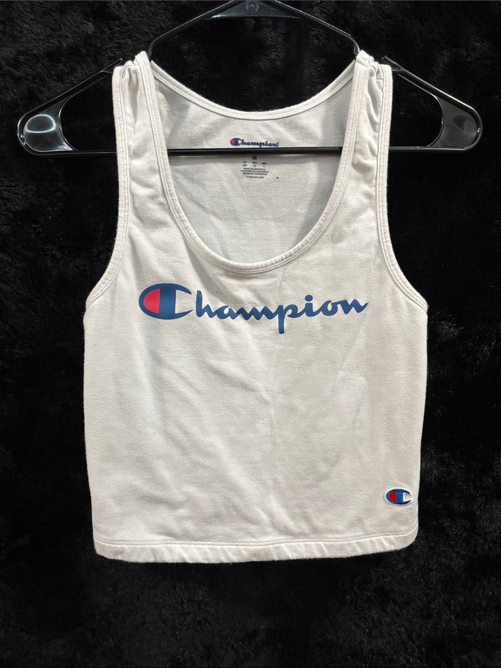 Champion Women’s White Tank Top with Blue and Red Logo